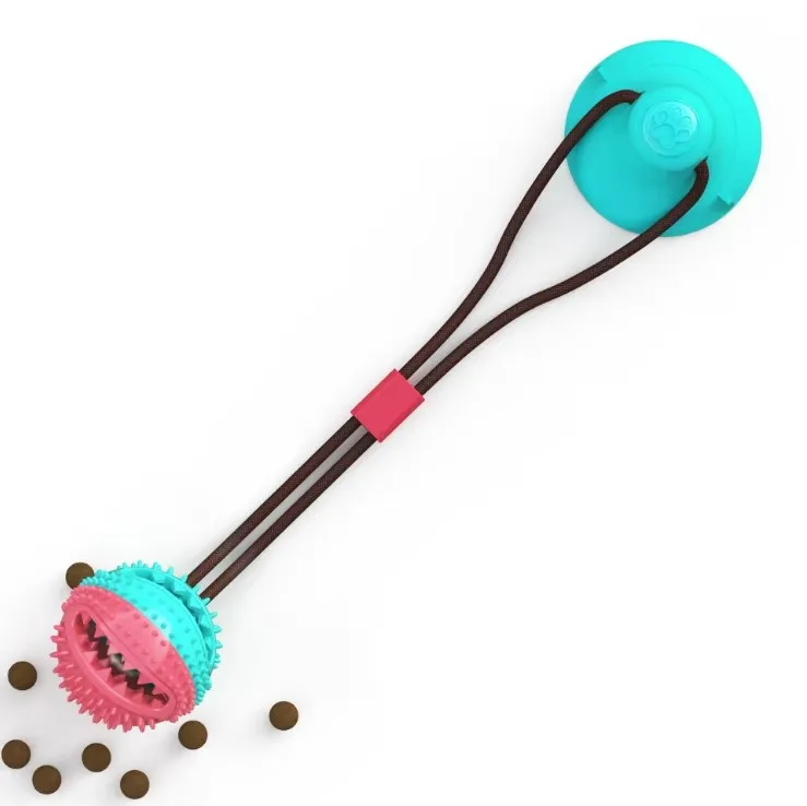 TPR suction cup 2 in 1 chewing moving pull string novelty dental cute fun interactive pet dog tooth cleaning molar bite ball toy