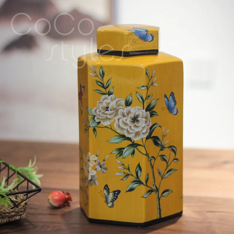 
Cocostyles bespoke luxury decorative tropical plant ceramic jar with crystal lid for country style home decor Valentines 