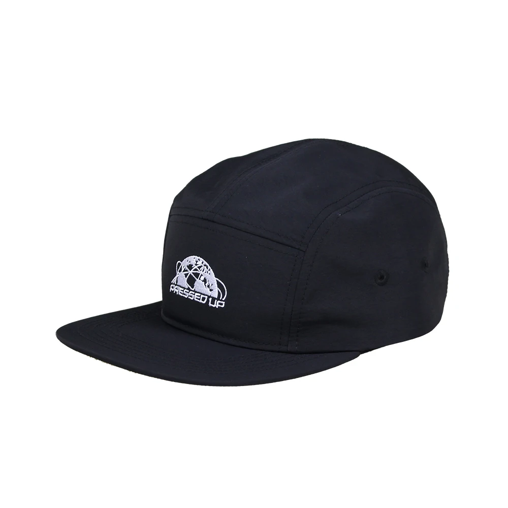 Wholesale custom flat brim nylon 5 panel hats