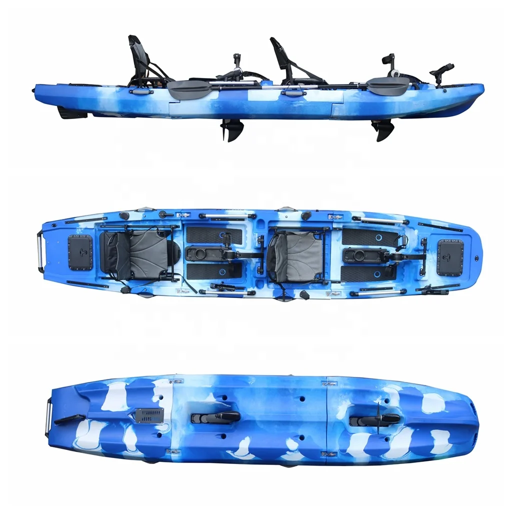 Hot Sale Modular Detachable 2 Person Fishing Fishing Kayakdals 4.36m Folding Tandem Foot Pedal Drive Kayak 2 Piece Plastic Boat