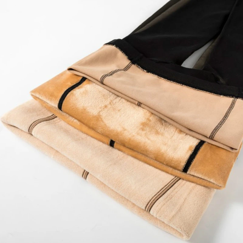 Women Plush Tight Fleece Fake Translucent Lined Leggings Winter Warm Pantyhose Tights Meia Calca Forrada Pants