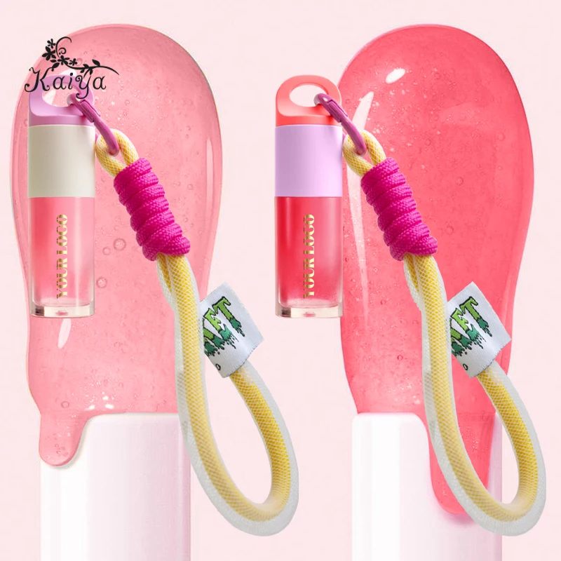 New Custom Logo Kid Makeup lipgloss Hydrating Non Toxic Glossy Lip Gloss Cherry Key Chain Kids Tinted Lip Oil