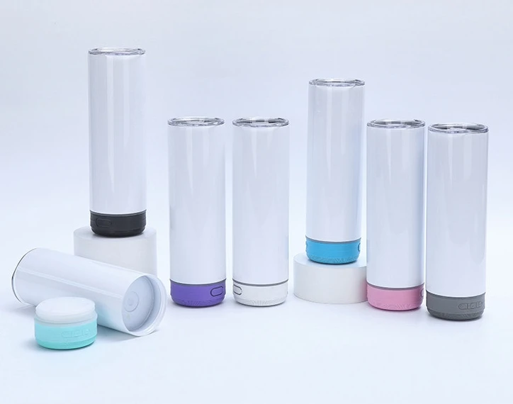 sublimation goods 20oz skinny double layer stainless steel vacuum slim speaker tumbler with wireless speaker for DIY printing
