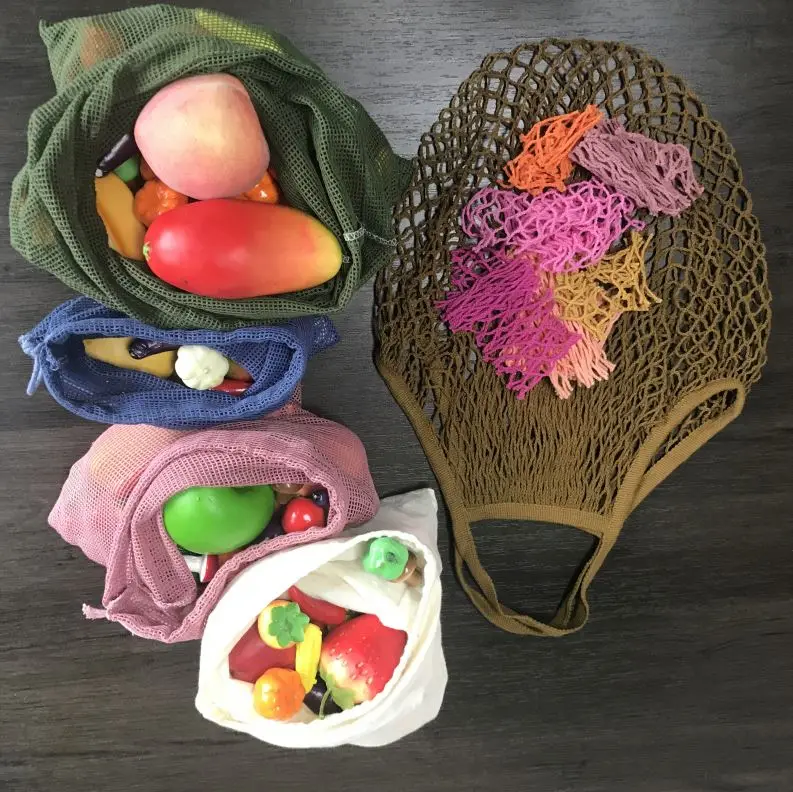 Recycle Bio Degradable Grocery Vegetable Storage Shopping Packing Net Mesh Produce Bag Set