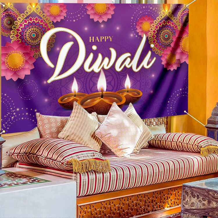 Happy Diwali Backdrop Banner Indian Deepavali Festival Theme Party Decorations for Home from Trusted Diwali Decor Supplier