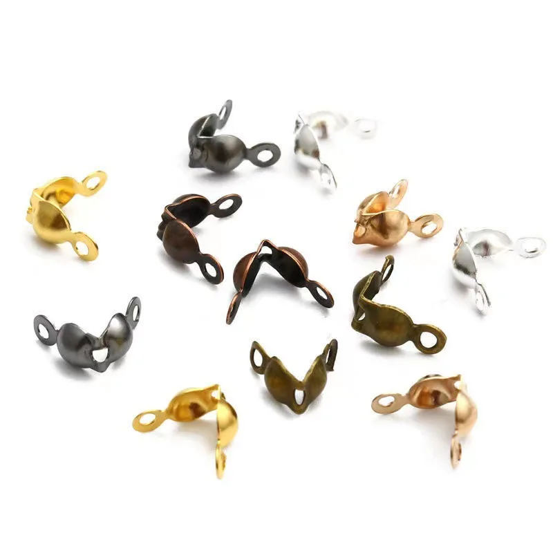 1000pcs/bag Alloy Connect Cord End Fold Clamshell Crimp Chain Beads Dome Eyelet  Bead Tips Knot Covers Jewelry Accessories
