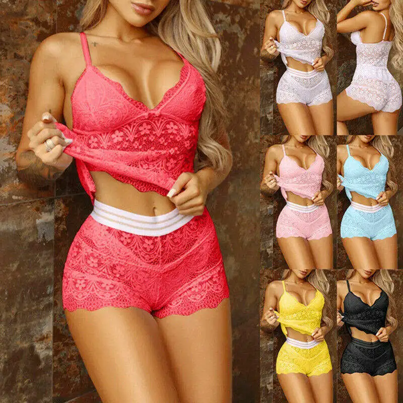 Mature Lace Plus Size Underwear Pajamas Bra Set 3pcs Bra Shorts Panty Briefs Lingerie Set for Fat Women
