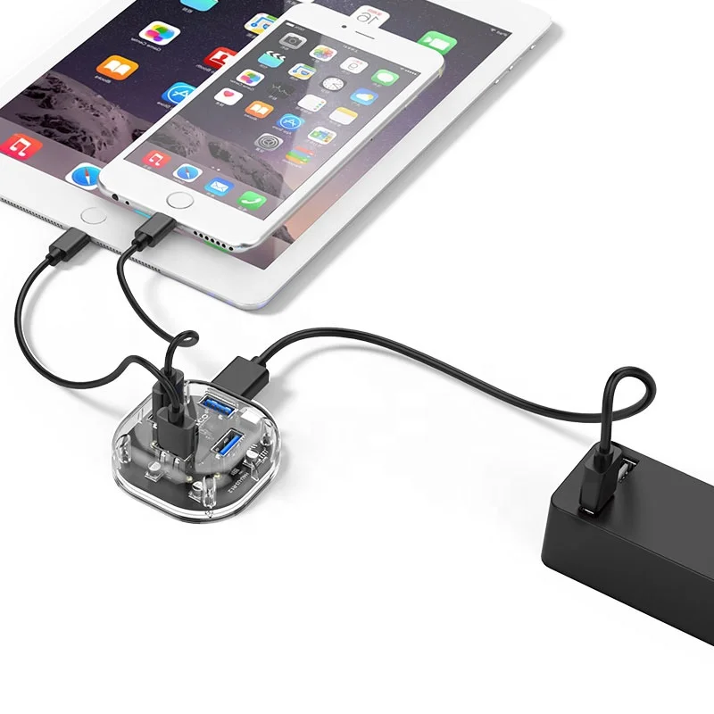 Инновационная Классическая портативная мини-легкая док-станция USB3.0 квадратного типа 4 порта в 1 Прозрачная для ПК