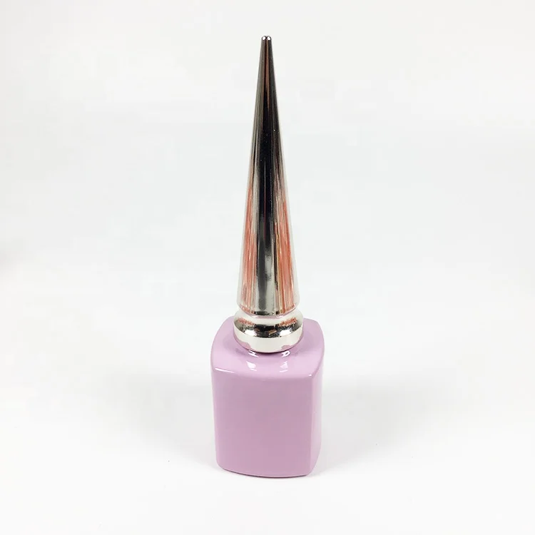 fancy 14ml 15ml 16ml round square empty glass packaging pink nail gel polish bottle with rose gold pointy cap wide brushes