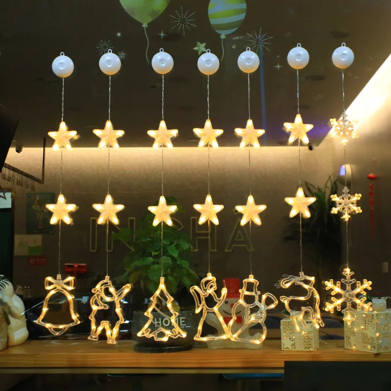Window Curtain Light Snowman Santa Pentagram Curtain Led christmas tree lights Santa Claus christmas 2023 lights
