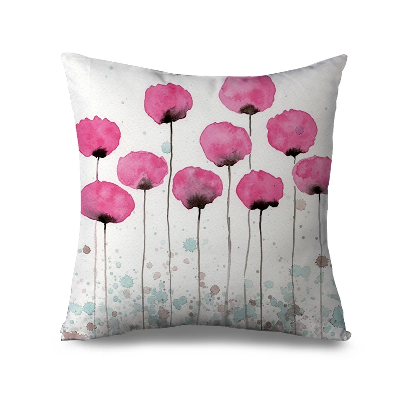 Beautiful floral Printed design  pillow case, White pink with Yellow Botanical Flowers Green Leaves throw pillow cover