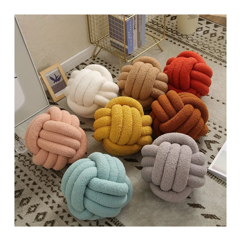 China Supplier Soft Knot Ball Pillow Velvet Round Throw Pillow Cushion Decorative Knot Pillow For Home Decor