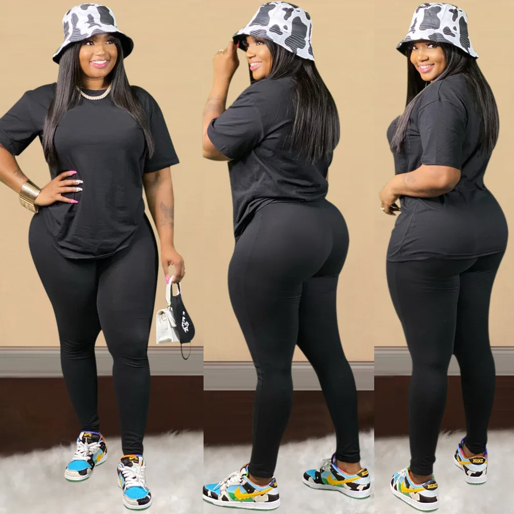 S-5XL Plus Size Clothing Custom Logo Womens Sweat Suit Sets Two Piece Summer Outfits Short Sleeve T Shirt 2 Piece Pants Set