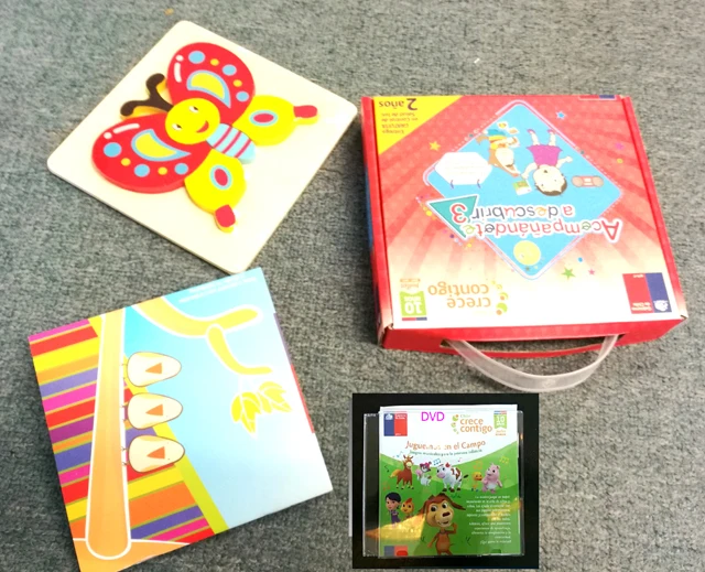 children gift box set packaging services include DVDs wooden toy and books blackboard chalk and tent and suitcase