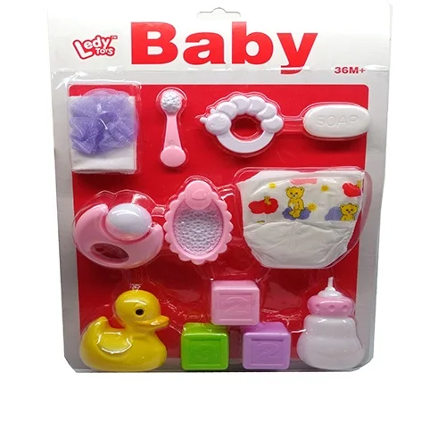Оптовая продажа, высокое качество, набор аксессуаров для детских кукол с банным полотенцем, шариком для ванны, подгузником, бутылочкой для детских уток
