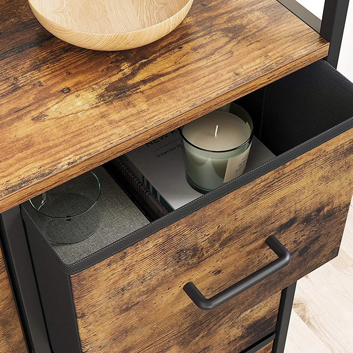 Closet Storage Dresser, 6 Fabric Drawers and Metal Frame with Handles, Rustic Brown