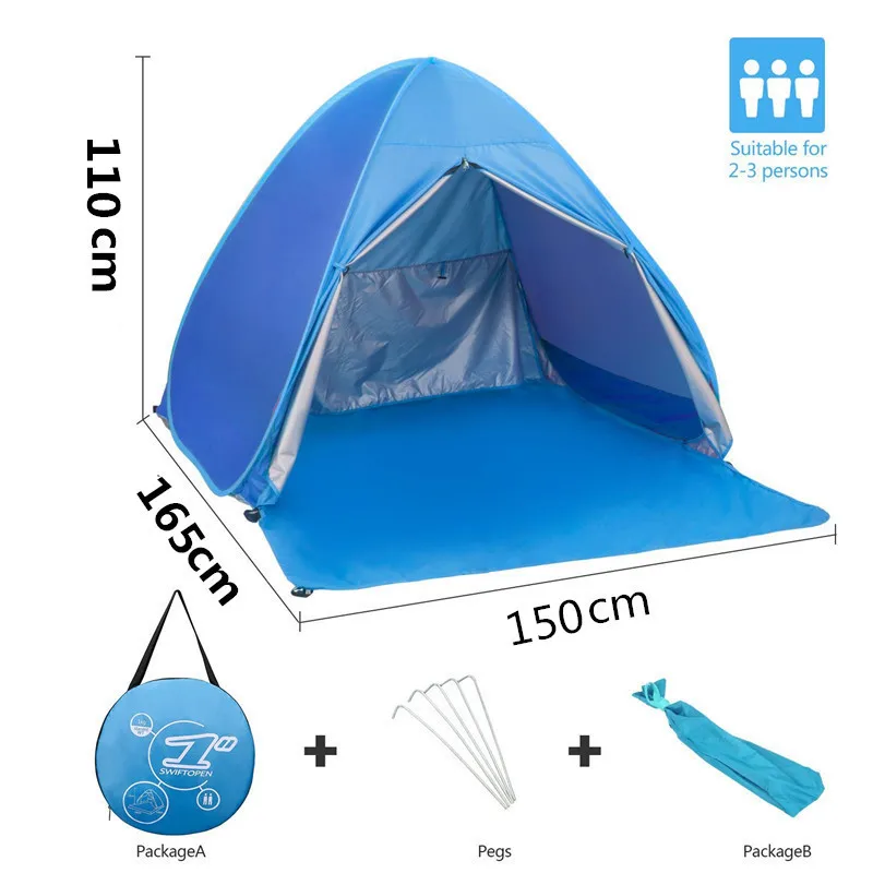 Portable Outdoor Beach Grassland Camping Tents Quick Build Single Layer 2 Person Tents for Park Picnic