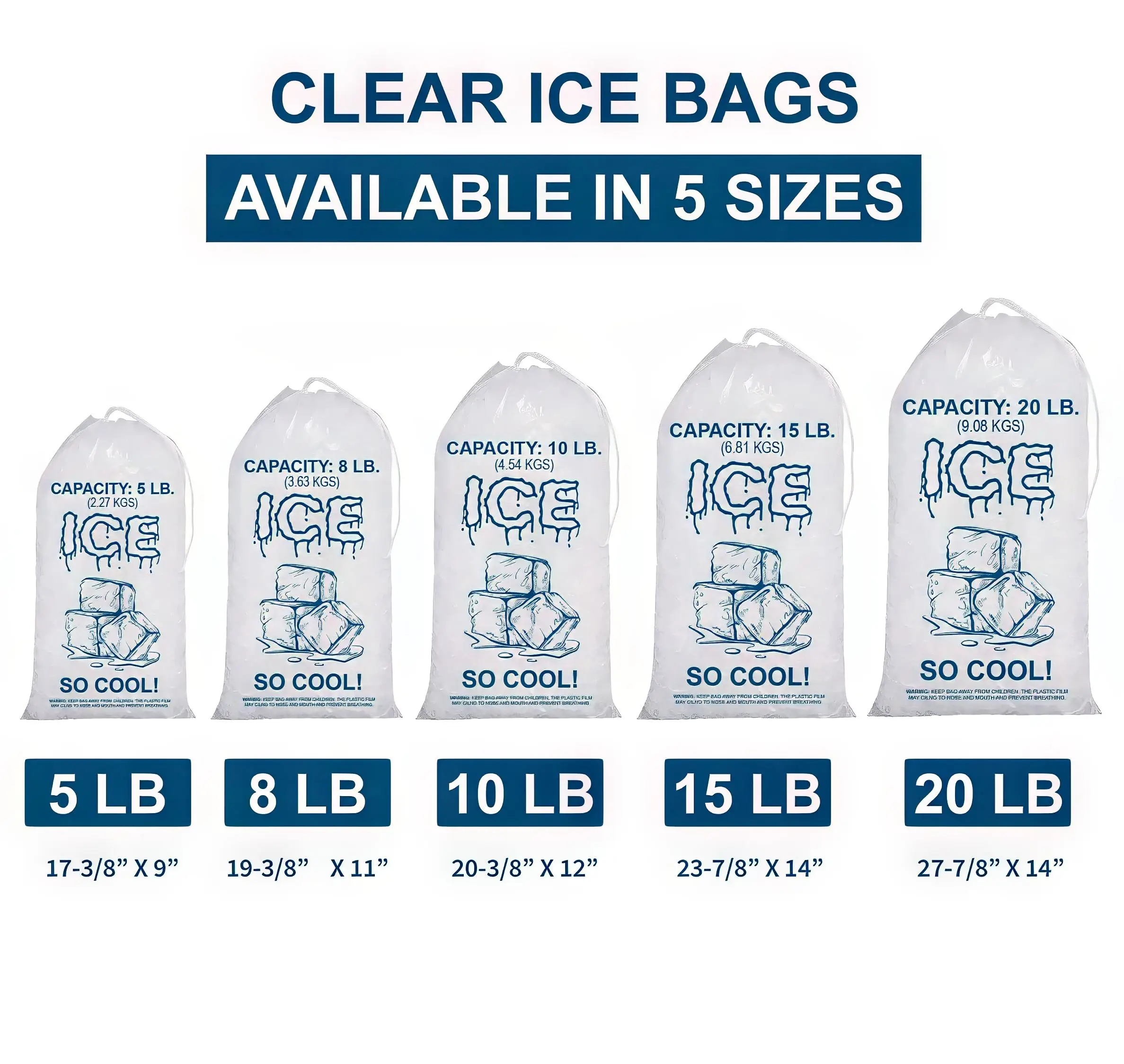 Food Grade BPA Free Safe 10 lbs Ice Bags Heavy Duty Printed Drawstring Ice Bags for Packaging Ice Cubes