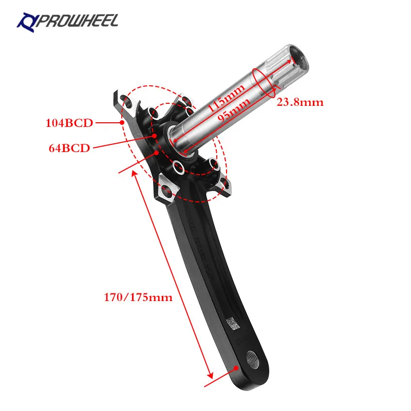 Комплект кривошипов Prowheel 170 мм Звездочка с нижним кронштейном для горного велосипеда
