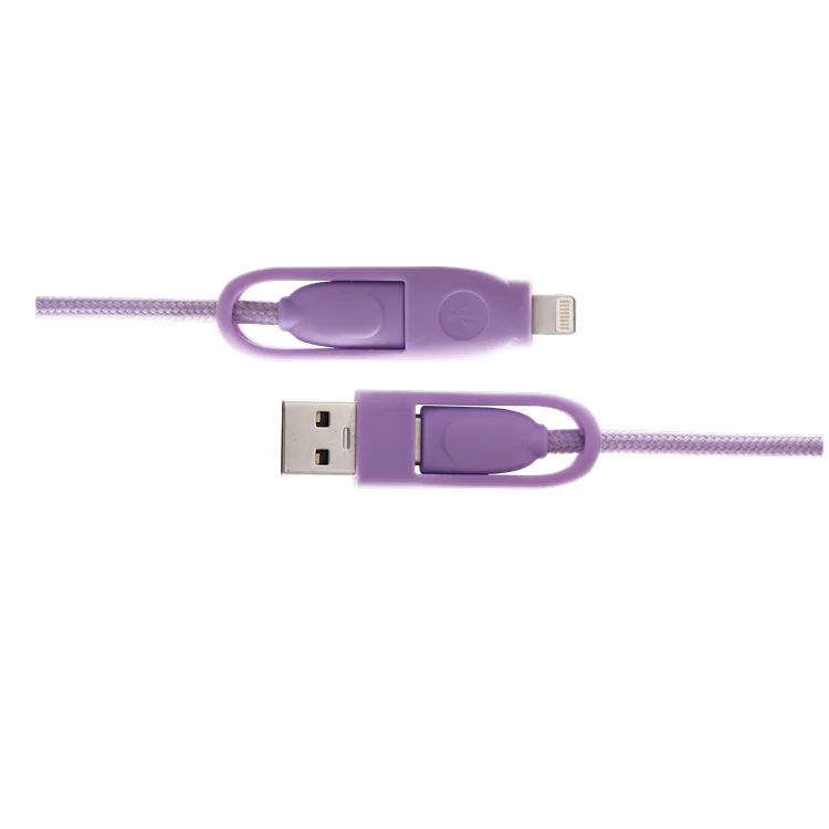 
Free Shipping Custom USB A 2.0 4 in 1 PD Fast Charging Data Cable Nylon Charging Cable for iPhone Charger 