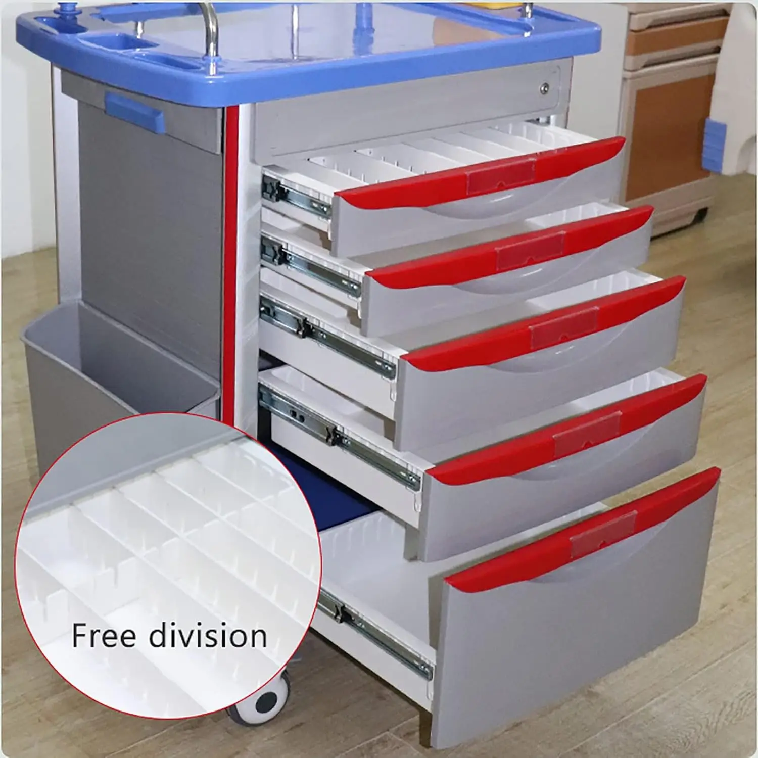 OEM Wholesale Color Medical Clinic Anaesthesia Drugs Hospital Emergency Trolley Nursing Crash Cart
