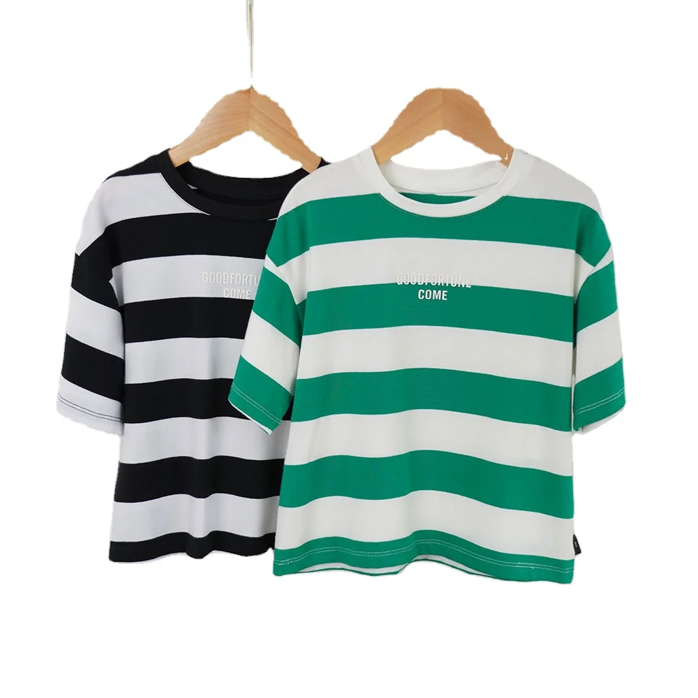 2024 Hot Sale 3- 14 Years Kids Wear Spring Summer Loose striped short sleeved  Kids t Shirt for children