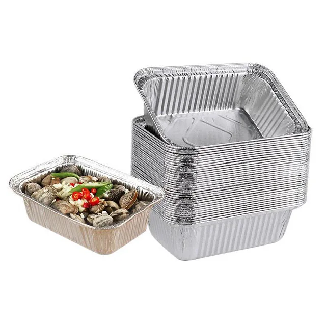 OEM ODM 450ml 800ml 1000ml 2400ml 9700ml Microwave Oven Safe Use Silver Aluminum Foil Tray with Smooth