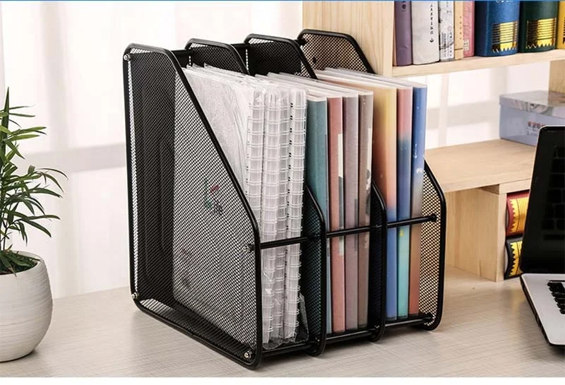 New Design Fashion Office Tabletop Mesh Metal 3 Slots Magazine Rack