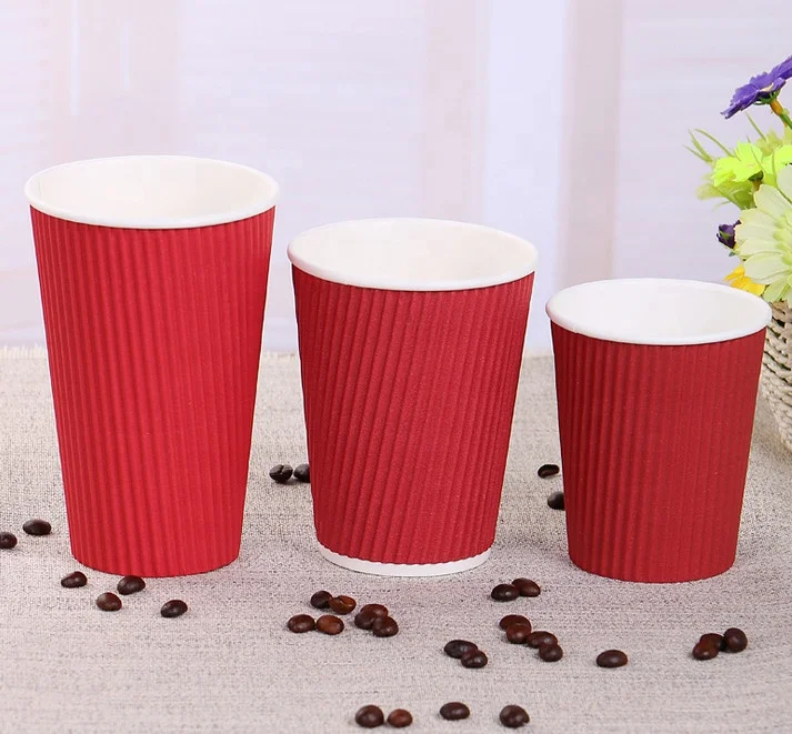 Thick Paper Cup Ripple Wall Corrugated Coffee Paper Cup Disposable 16oz 12oz 8oz 9oz 10oz at CHEAP PRICE