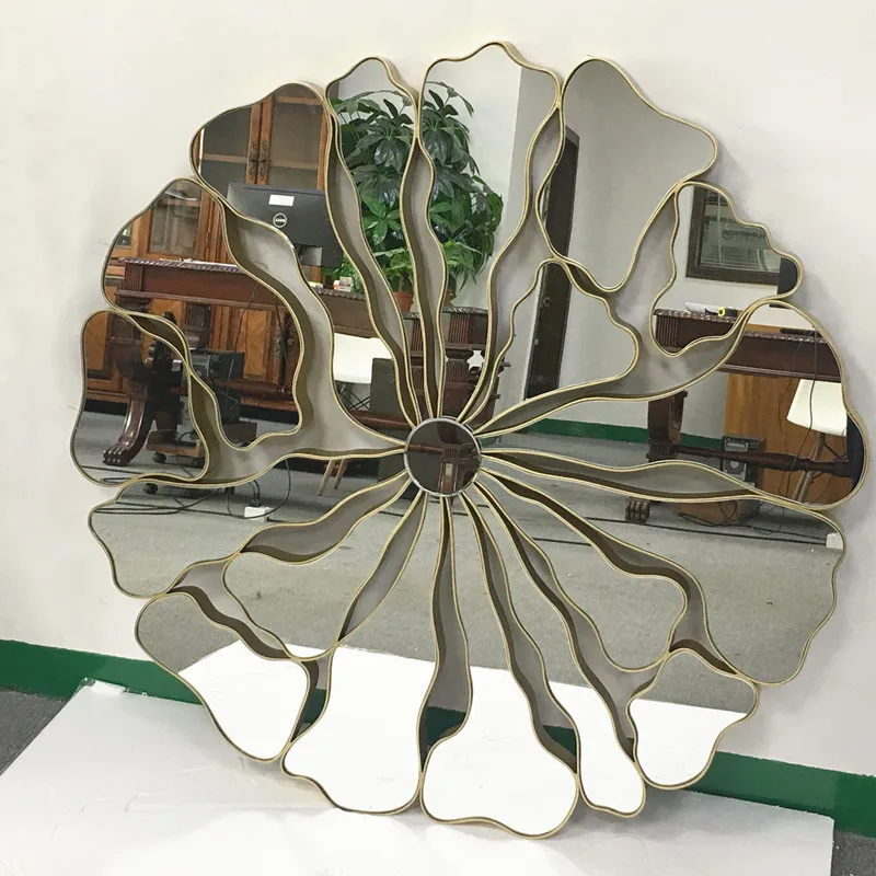 Customized Metal Framed Round Flower Shape Wall Decorative Mirror