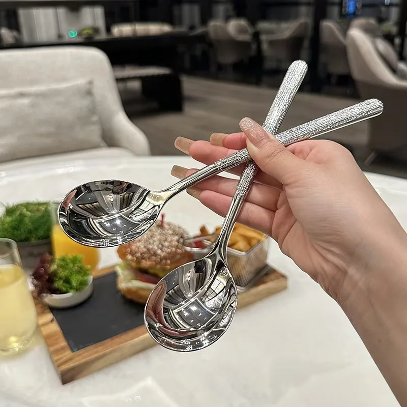 Light luxury thickening  food grade dining spoon stainless steel drinking spoon tableware household long handle round