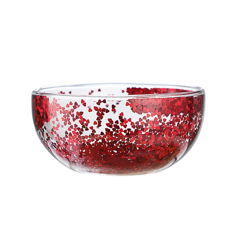 Onein OEM/ODM 1000ml double wall glass bowl The inner wall is sequined High borosilicate material wedding doorgifts glass bowl