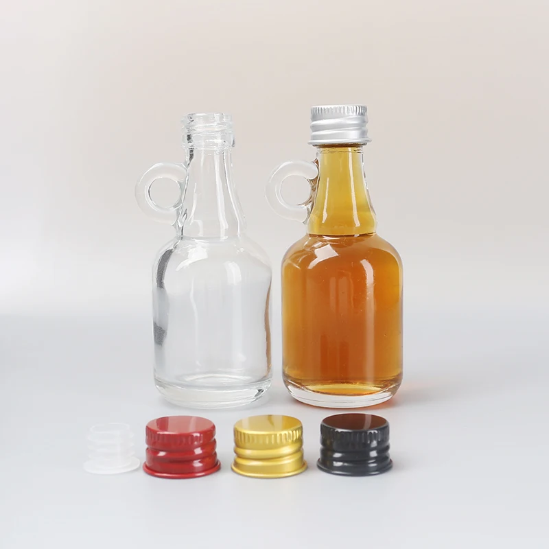 Small 40ml Clear Mini Liquor Alcohol Glass Wine Bottle with Handle Screw Cap