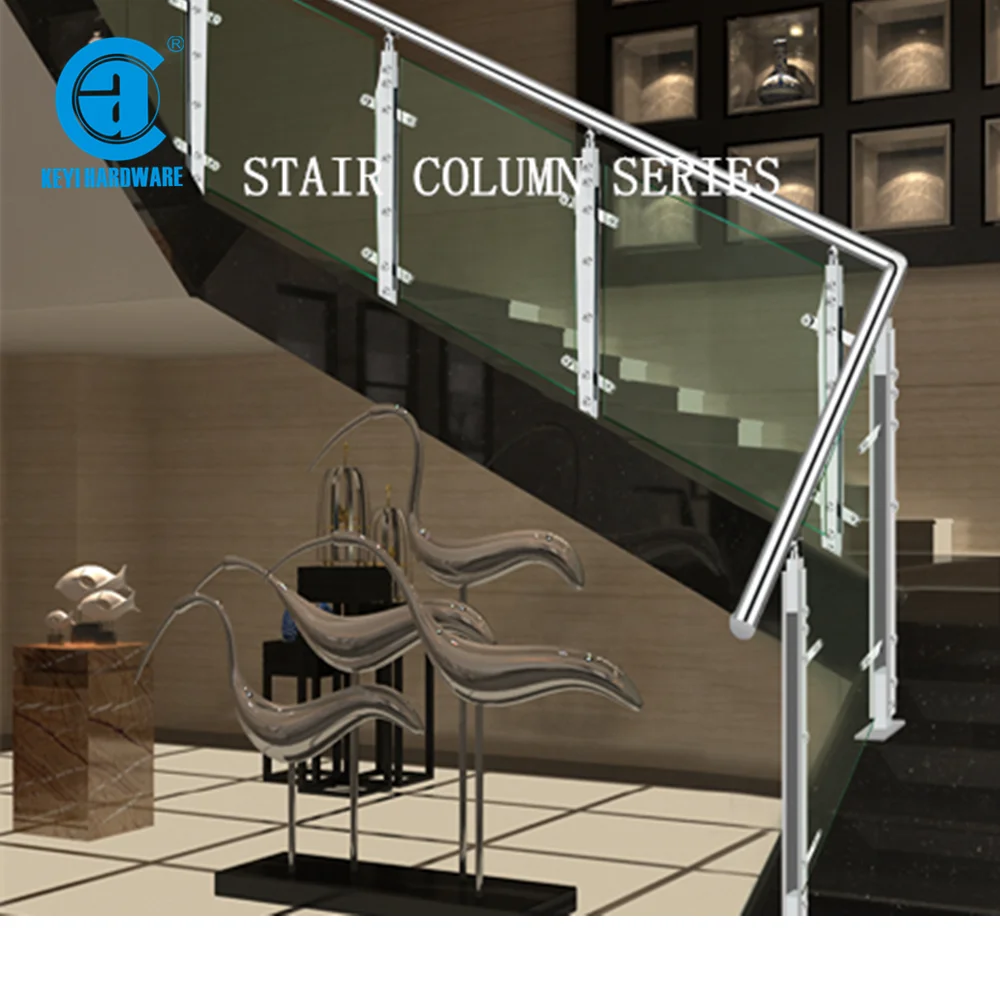 KEYI Stainless steel tubular handrail interior stairs railing design Frameless Glass Balcony Railing