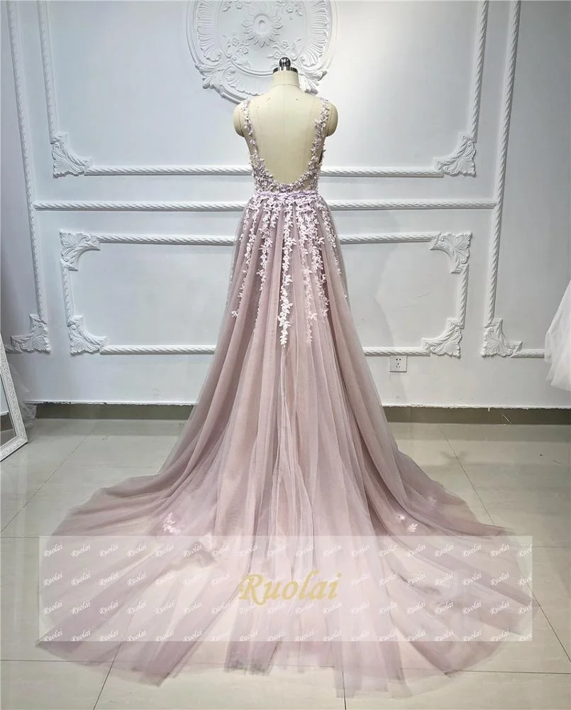 Ruolai OEV-L4293 Spaghetti Strap 3D Flowers Beaded Crystal Mermaid Long Evening Dresses with Removable Skirt