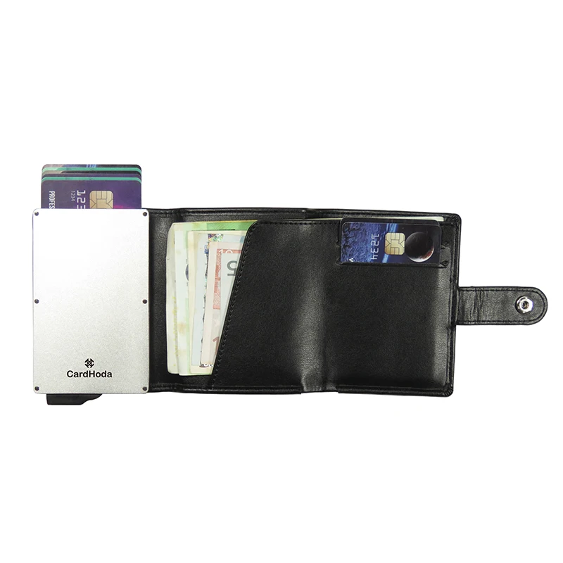 Slim Thin Case Aluminum Minimalist Anti Theft Wallet Credit Card Holder Auto Eject Wallet with Zipper Coin Pocke Credit PU Woman