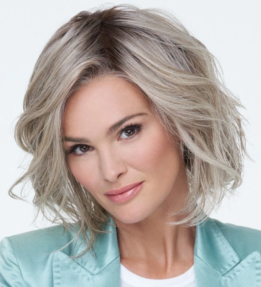wholesale gray mixed blonde side part natural looking hair wig short wavy synthetic wigs