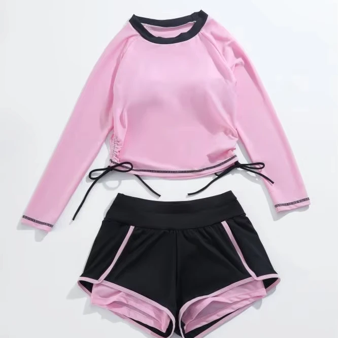 Manufacturer Wholesale Solid Color Contrasting Split Swimsuit for Youth and Girls for Children and adult