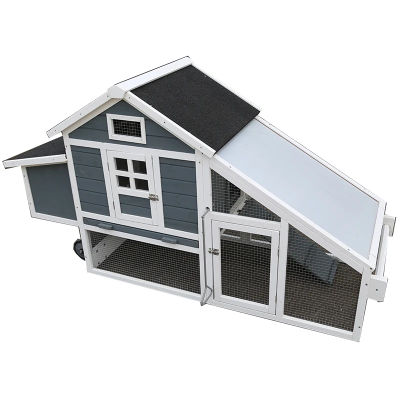 WoodVille Compartment Backyard Wooden Large Sloping Roof Chicken Coop With Wheel