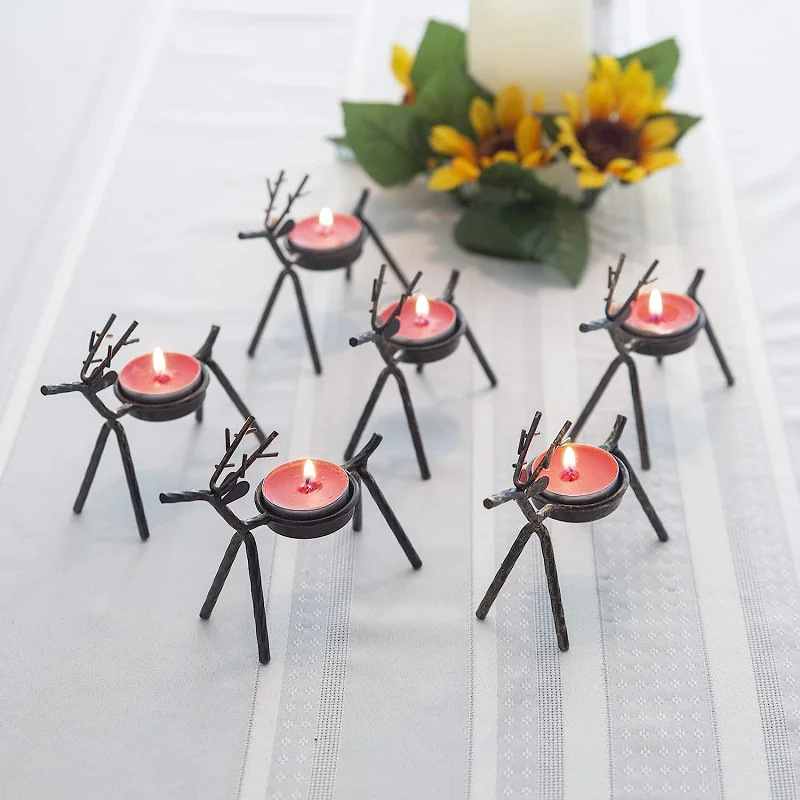 6 Pack Metal Reindeer Tea Light Candle Holders For Christmas Metal Tealight Holder