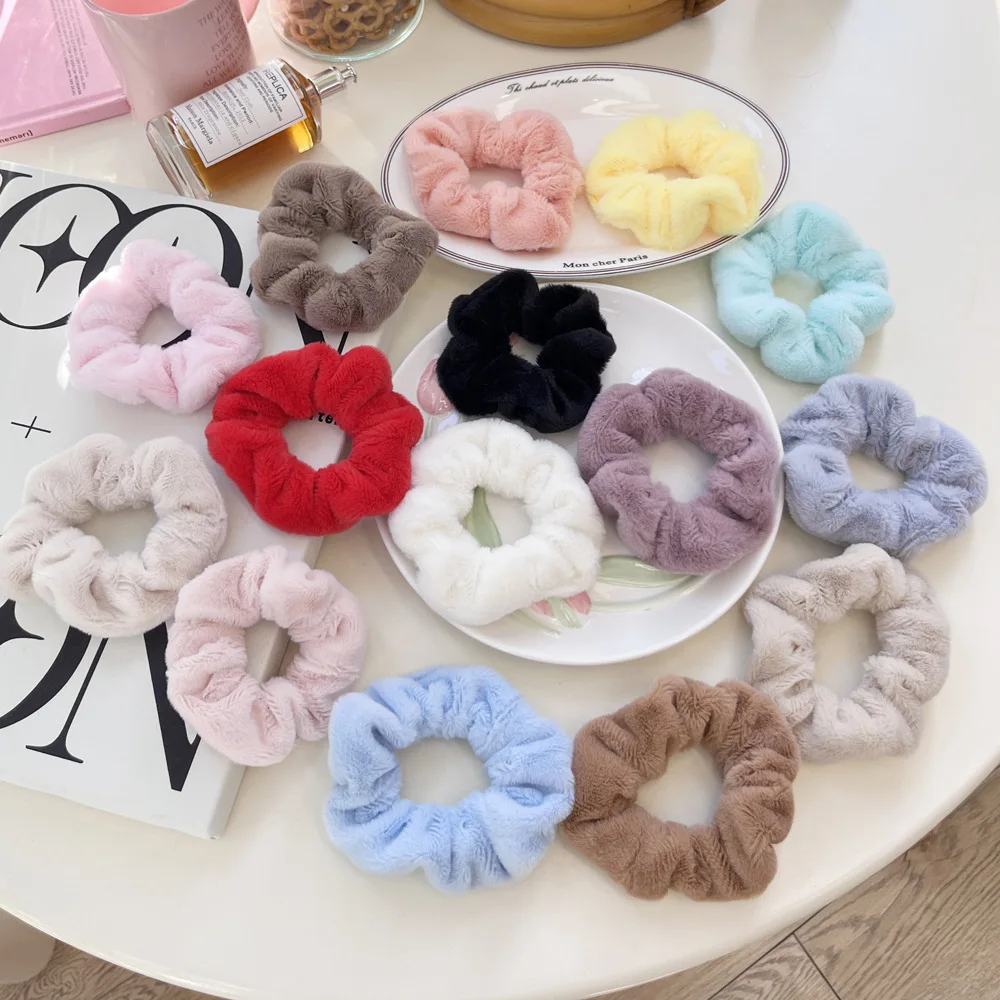 Sweet Candy Color Winter Ponytail Fur Elastic Hair Ties Bands Accessories Girls Women Plush Fluffy Scrunchies