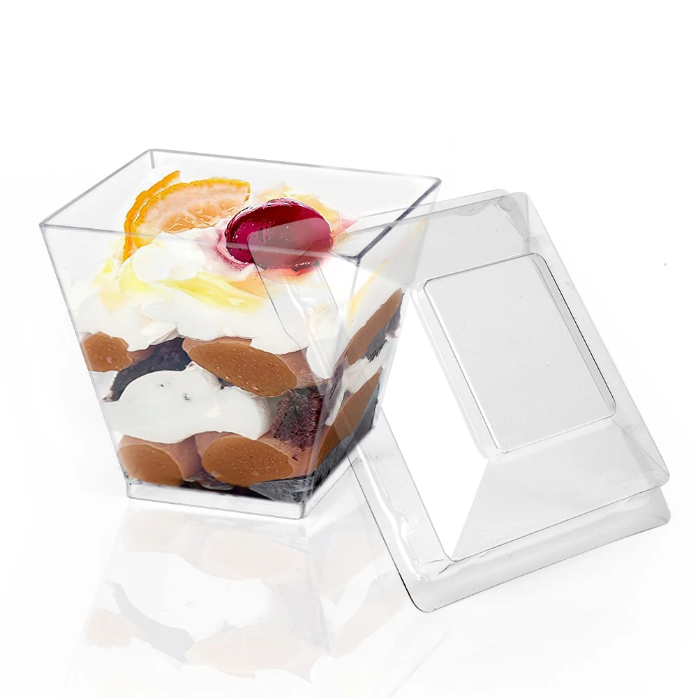 High quality square shape 58ml disposable clear cute plastic cup with lid