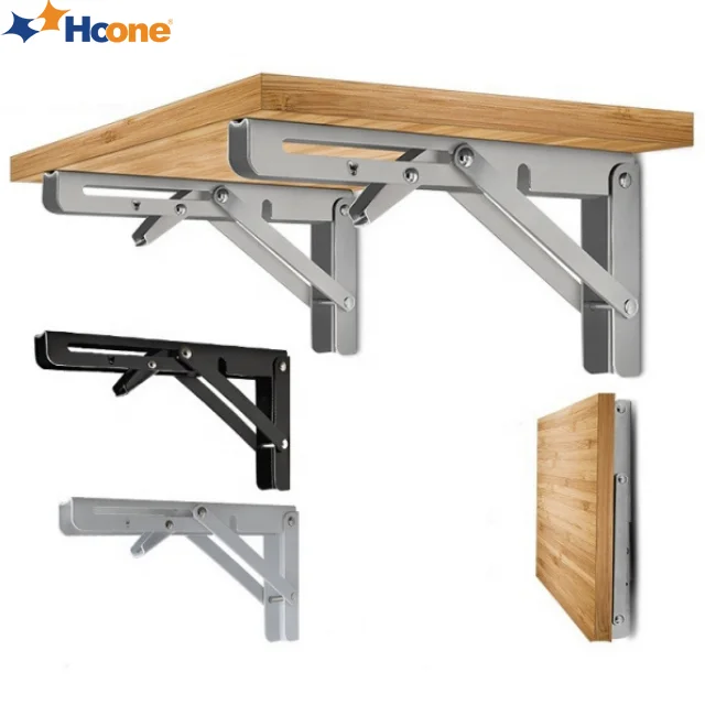 Hoone High Quality 90 Degree DIY Bracket for Table Stainless Steel 8 to 20 Inch Wall Mounted Folding Shelf Brackets
