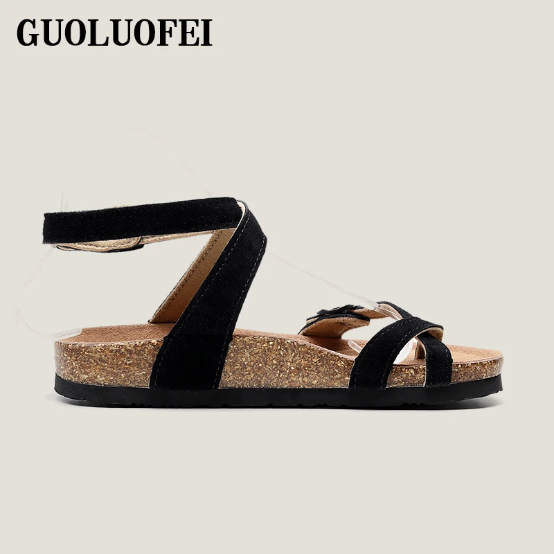 Summer Beach Pure Handmade Suede Leather Cork Sandals For Men