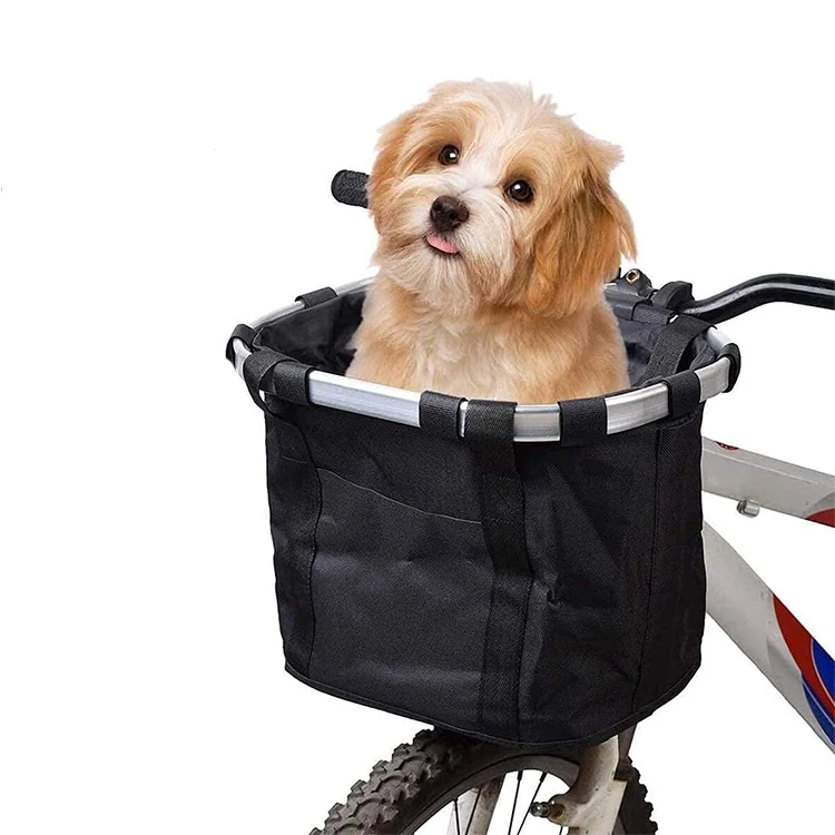 Dog Bike Basket Soft-Sided Ventilated Dog Bike Carrier Backpack Dog Pet Bicycle Basket for Bike Handlebar