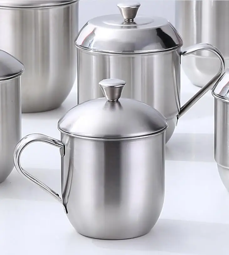 8cm 350ml 9cm 500ml 10cm 700ml 304 Stainless Steel Chinese Style Yat-sen Cup Tea/Milk/Coffee/Water Travel Mug with Handle Lid