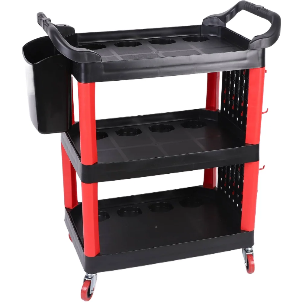 Manufacturer Sale Car Wash Detailing Trolley Three layer Auto Beauty Tool Trolley With Pegboard And Hanging Buckets