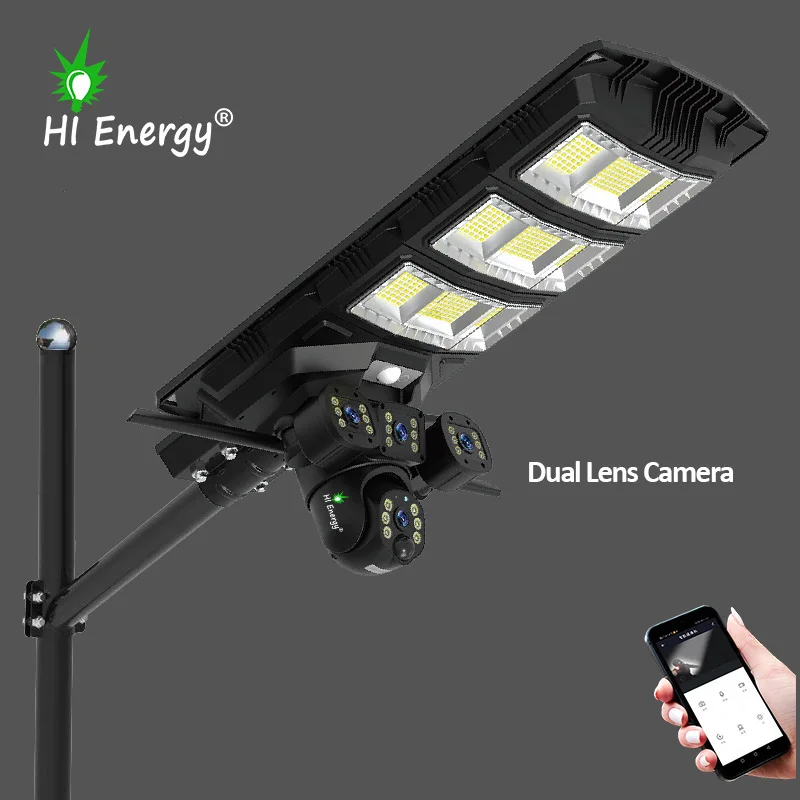 Hienergy CCTV Dual lens ip65 Waterproof solar street light with wifi 4g camera CCTV outdoor street light camera 300w