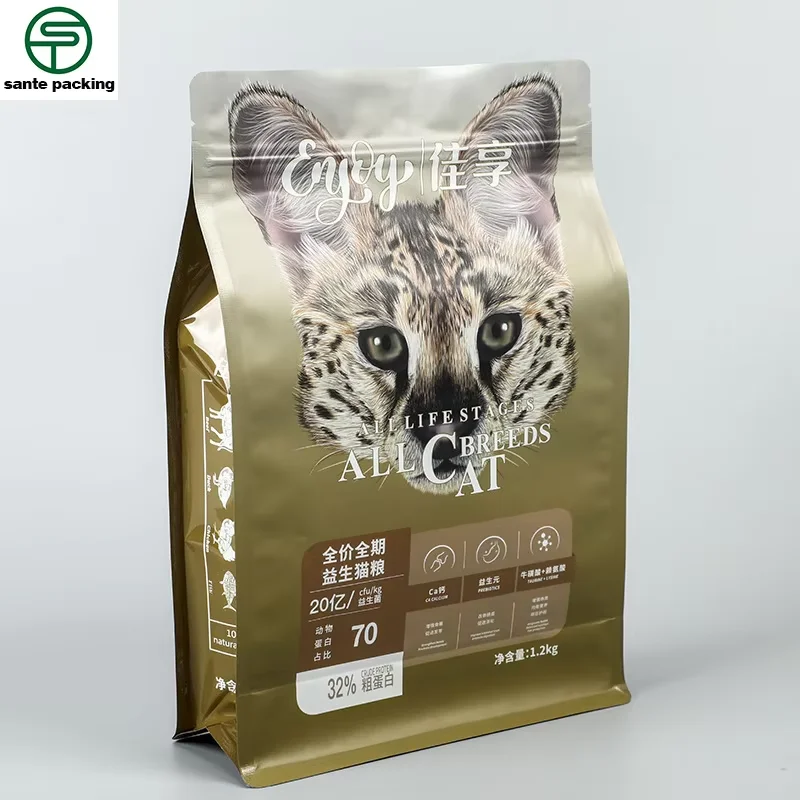 Custom Printed Logo Resealable Plastic Zipper Lock Aluminum Foil 5kg 10kg Flat Bottom Pouch Bag For Pet Cat Dog Food