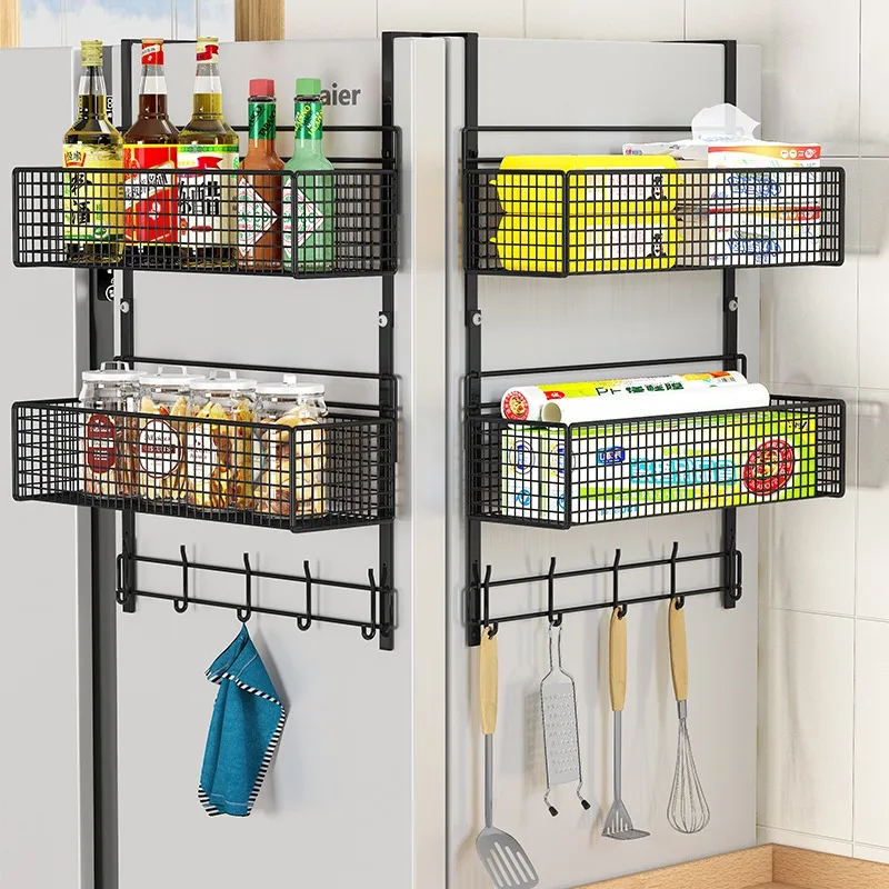 Refrigerator shelf side storage kitchen multifunctional wall-mounted shelf freezer cling film paper towel hanging rack spice